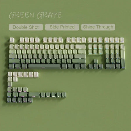 New 133 Keys Gradient Green Shine Through Keycaps Side Printed PBT Keycap Cherry Profile Double Shot for Mechanical Keyboards