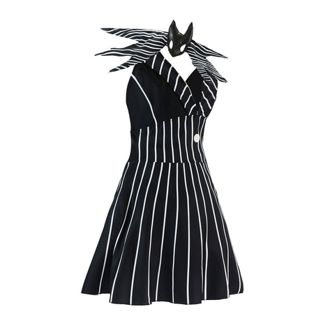 Anime Jack Skellington Cosplay Costume Christmas Night Outfit Black Stripe Dress For Woman Halloween Party Fancy Demon Clothes