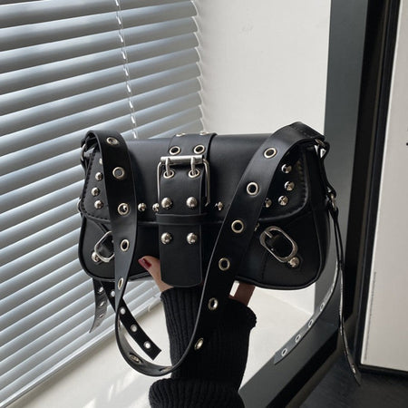 Shoulder Bag for Women Punk Style Purse PU Leather Rock Fashion Handbags with Rivet Small Trendy Armpit Purse