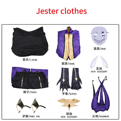 The Freak Circus Pierrot Jester Harlequin Cosplay Costume for Game Adult Clown Joker with Mask Halloween Carnival Outfits