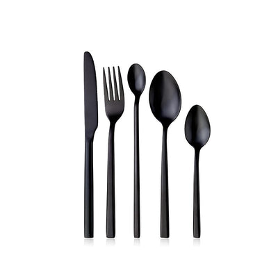 Western Tableware Black Dinnerware Set 6 Pieces Cutlery Set Stainless Steel Knife Fork IceTea Spoon Party Classic Silverware Set