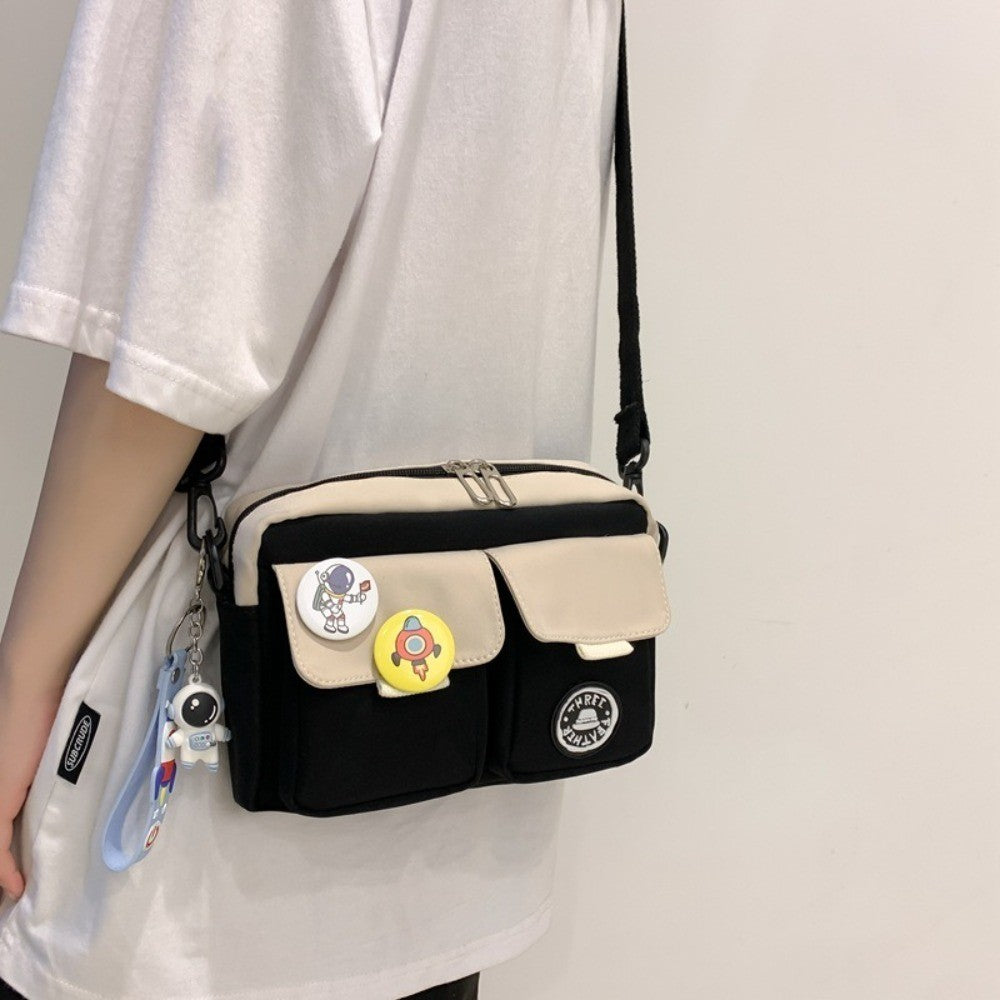 Fashion Versatile Men's Crossbody Bag Large Capacity Japanese Style Shoulder Bag Retro with Pendant Messenger Bag Unisex