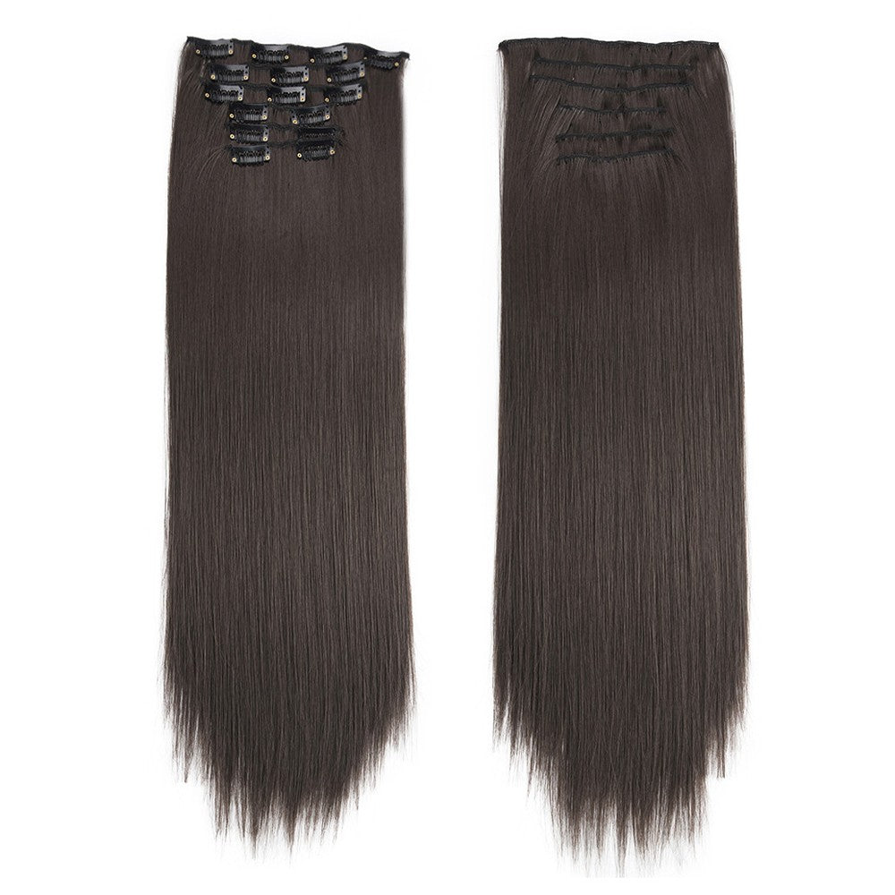 16 Clips in Hair Extensions 24Inchs Long Straight Hairstyle Synthetic Blonde Black Hairpieces Heat Resistant Fake Hair 6Pcs/Set