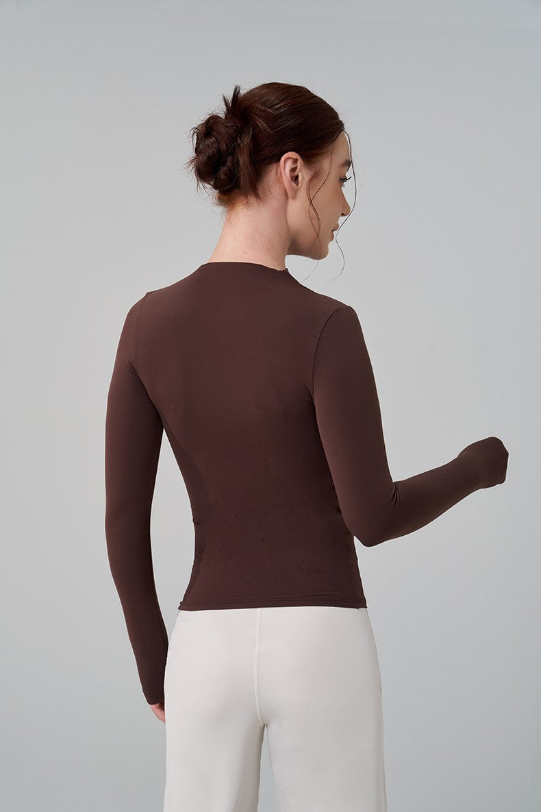 SOISOU 5 Colors Half-High Collar Slim Fit Yoga Top Women's Pilates Pullover Sports Long Sleeve High Elastic Fitness T Shirt