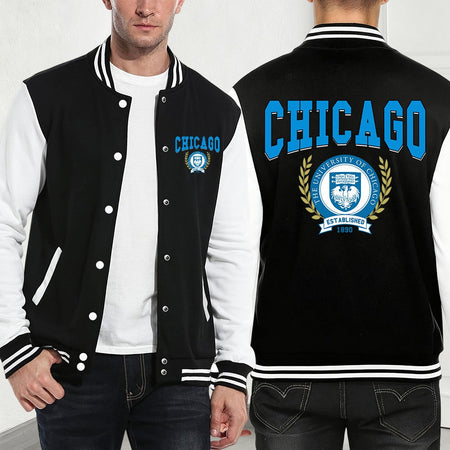 Chicago University Printing Baseball Coat Mens Basics Sporty Jackets Fleece Warm Soft Sportswear Casual Pocket Men'S Clothes