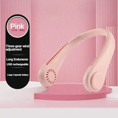 2025 Long endur New Mini Neck Mounted Fan Portable Bladeless Neck Rechargeable Air Cooler 3 Speed Mini Summer Sports Fan Outdoor