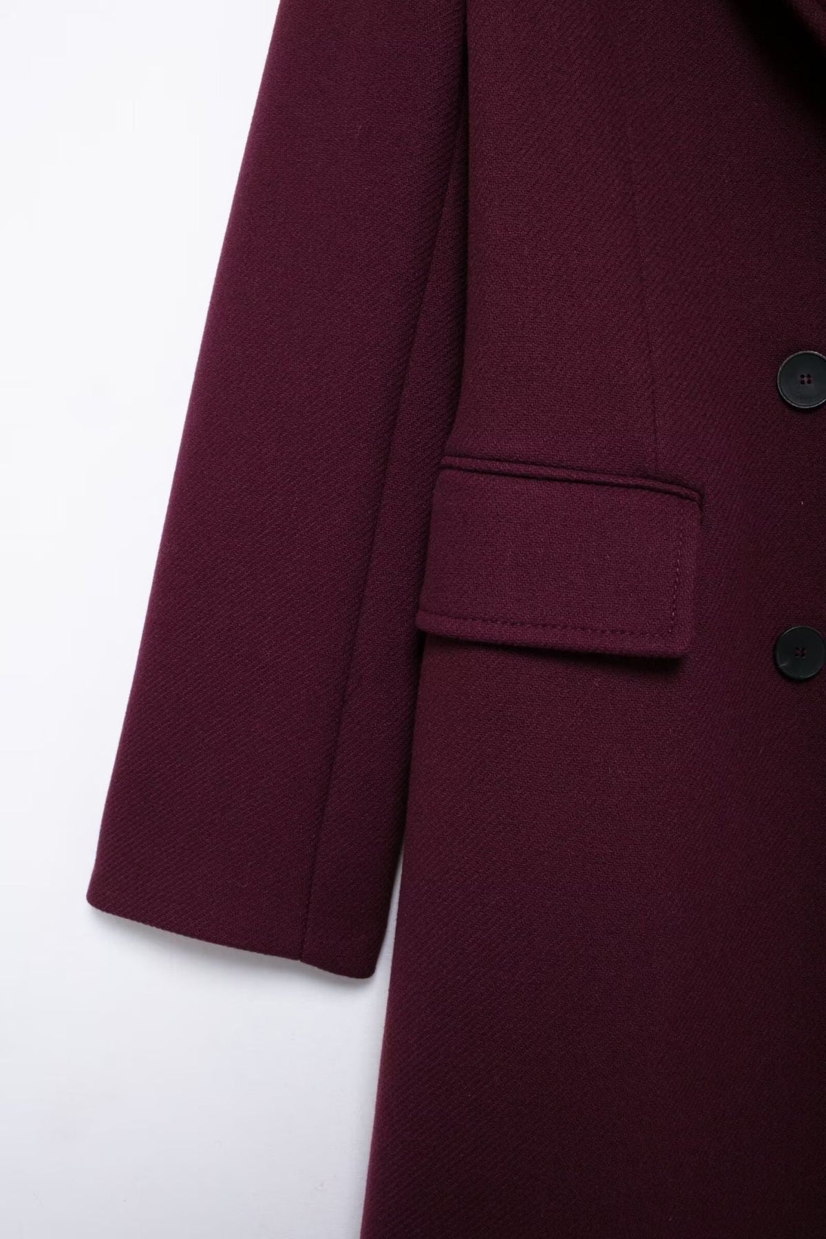 HH Women Fashion Burgundy Woolen Coat Double Breasted Long Sleeve Lapel Blends Jacket Autumn Winter High Street Outerwear
