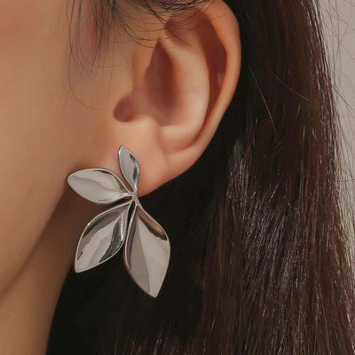 Stainless Steel Leaf Shaped Floral Stud Earrings for Women Girls Trendy Fashion Jewelry High Quality Dainty Elegant Gift Ideas