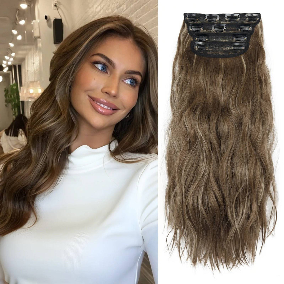 4Pcs/Set 20Inch Synthetic Hair Clip In Long Wavy Thick Hairpieces For Women Full Head Synthetic extenciones para el cabello