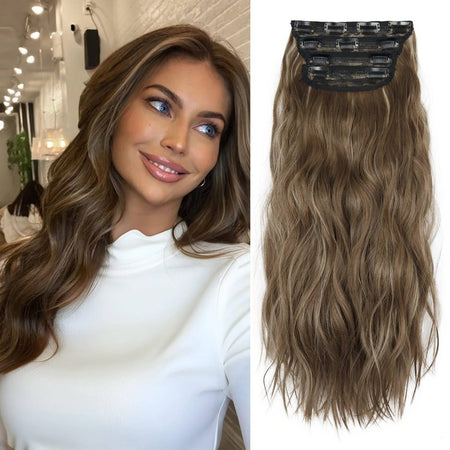 4Pcs/Set 20Inch Synthetic Hair Clip In Long Wavy Thick Hairpieces For Women Full Head Synthetic extenciones para el cabello