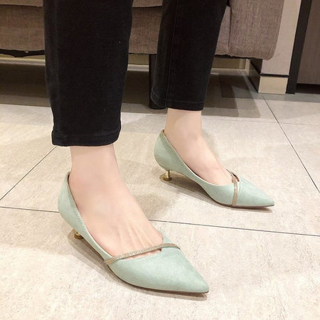Four Seasons Women's Suede High Heels 2024 New Pointed Stiletto Fashion Sexy Black Wedding Shoes Office Lady Shoes