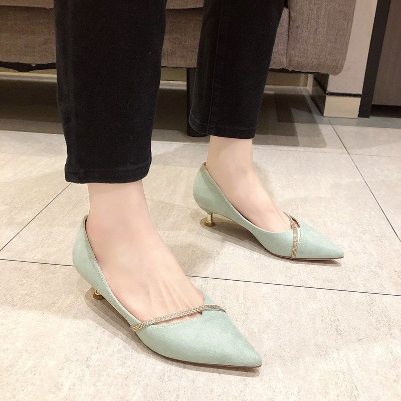 Four Seasons Women's Suede High Heels 2024 New Pointed Stiletto Fashion Sexy Black Wedding Shoes Office Lady Shoes