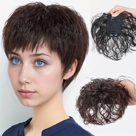 Synthetic 6Inch Clip In Hair Extension Short Curly Toupee Breathable Light Weight Hairpiece Increase Hair Volume