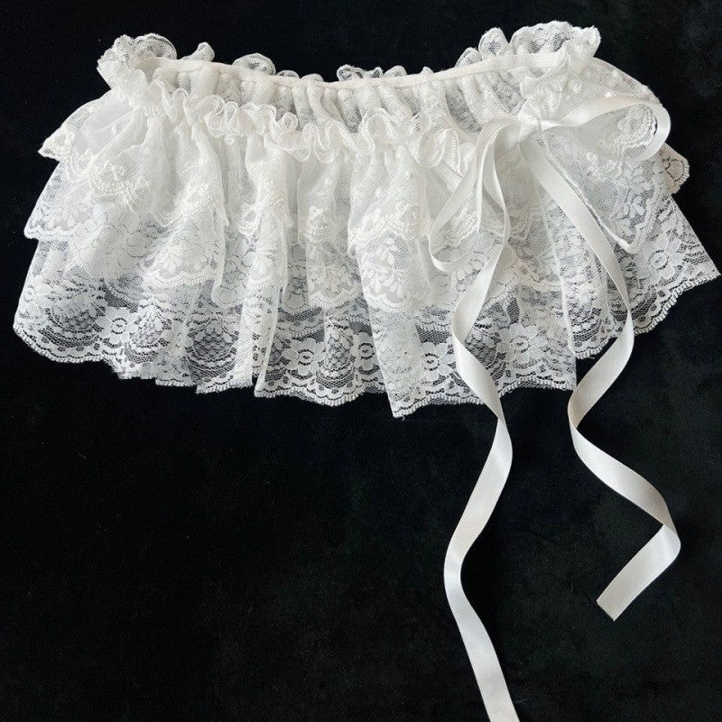 Korean Ins Unique Lace Layered Gauze Skirts Lace Trim A-Line Short Cloth Mini Waist Skirts Harajuku Girl's White Skirts Y2K