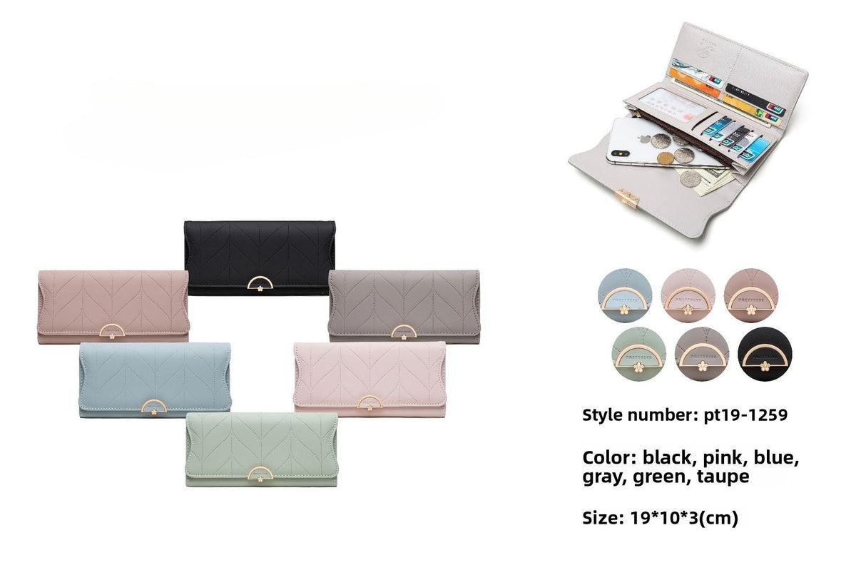 PU Fashion Long Women's Wallet Fashion Buckle New Handbag Large Capacity Fresh Wallet Wallet