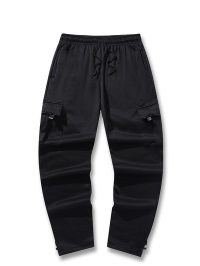 Mens Sweatpants Straight Fit Casual Pants Autumn Winter Men Running Jogger Sports Gym Trousers Solid Color Multi-pocket Pants