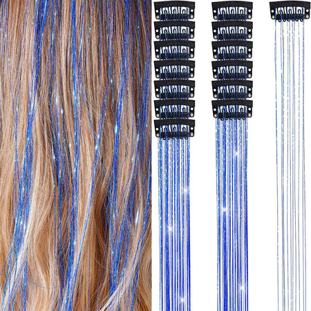 6Pcs 50cm Sparking Shiny Hair Tinsel Hair Extensions Tinsel Synthetic Hair Clip  Extensions Women for Braiding Headdress