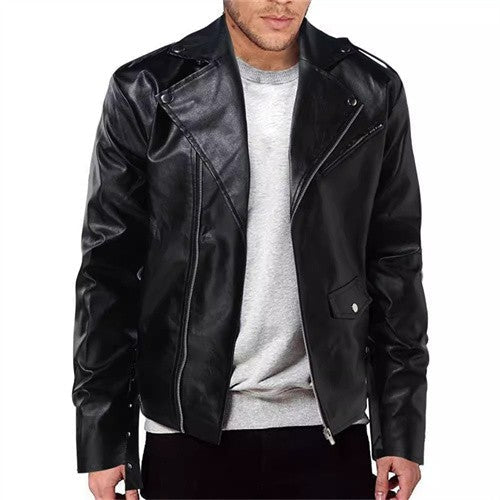 Men Business Casual Red Imitation Leather Jacket 2025 New Fashion Male Oblique Zipper Biker Coats