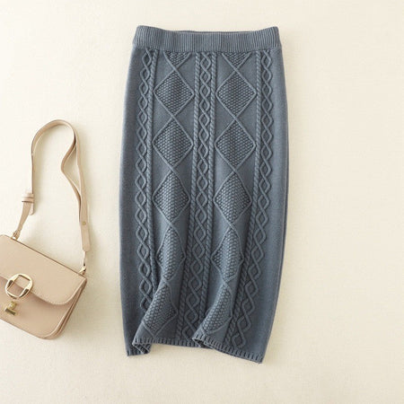 Fall Winter Thick Knitted Slim Skirt Women Casual Elastic High Waist Knitwears Straight Faldas Classic Solid Mid-length Saia New