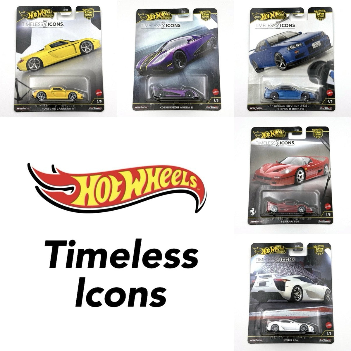 Hot Wheels  FPY86 9C1N Timeless Icons Lexus LFA/Nissan Skyline/Porsche/Koenigsegg/Ferrari F50 1/64 Metal Diecast Model Car
