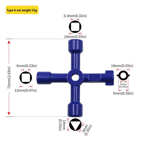 4in1 Electric Cabinet Elevator Hex Key Wrench Watermeter Valve Inner Triangle Wrench Multi-purpose Screwdriver Tool Set Portable