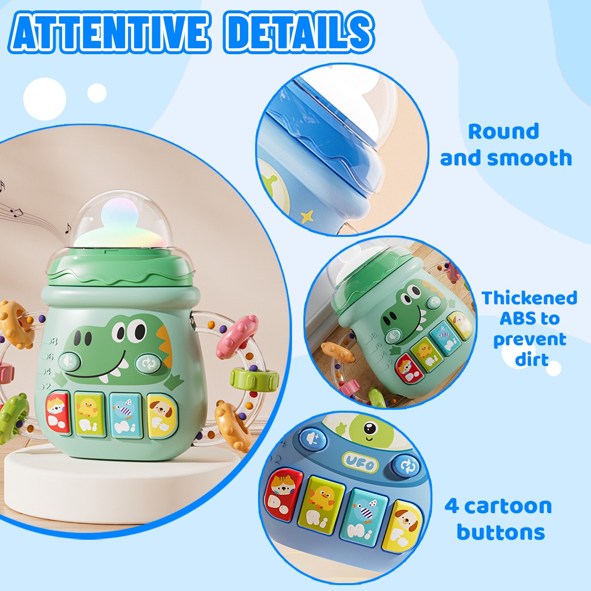 Mobile Soothing Vocal Music Toys For 6M+ Newborn Soft Teether Rattles Educational Toy Baby Musical Feeding Bottle Pacifier