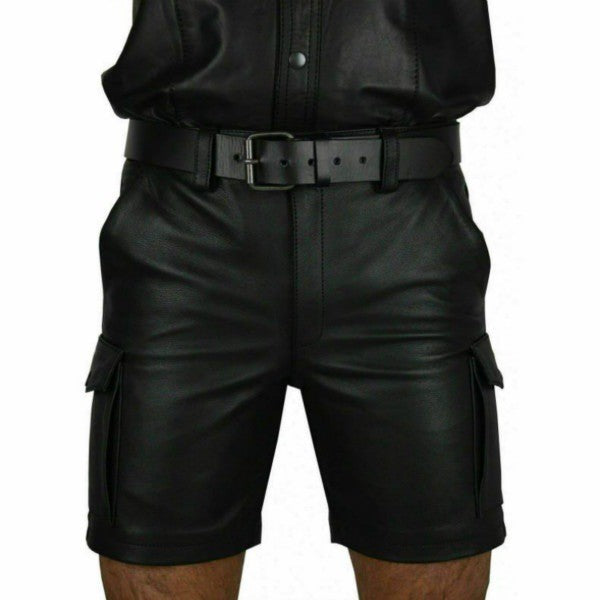 New Arrival Casual Men's ort Leather Pants Pure Color PU Leisure Straight Leg Long Trousers Wi Bestseller
