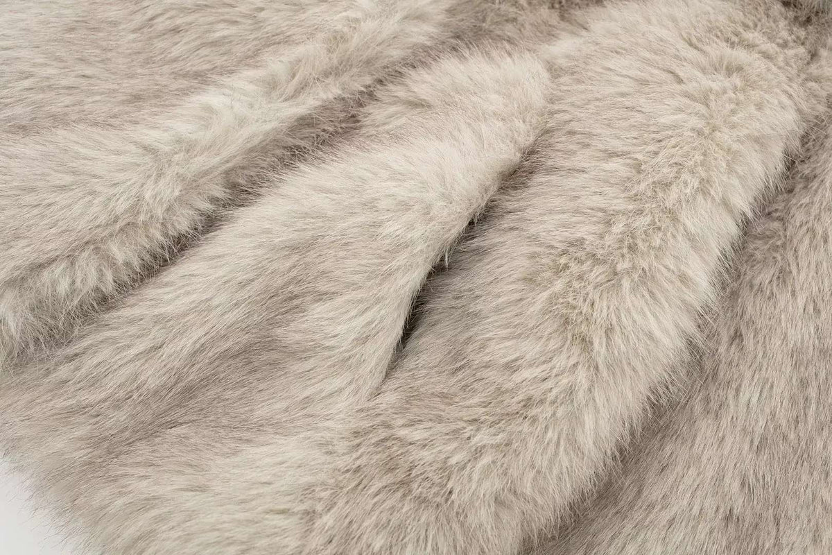 HH 2025 Vintage Women Cropped Faux Fur Jacket Long Sleeve Turn-Down Collar Female Plush Wool Coats Chic Lady Fur Outerwear