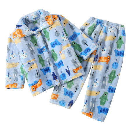 High Quality Coral Fleece Flannel Cute Cartoon Pattern Pajama Sets Boys and Girls Long Sleeve Warm Comfortable Winter Sleepwear