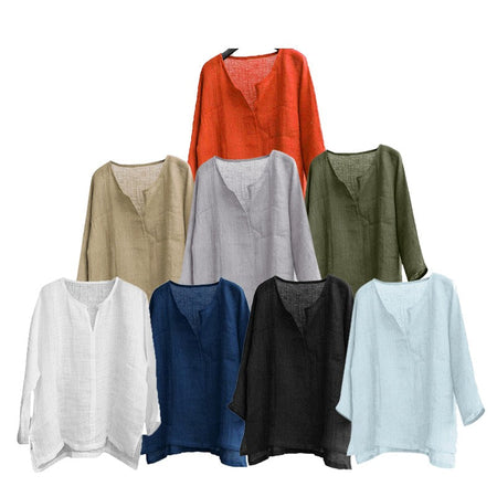 Men's Cotton Linen Shirts Blouses Long Sleeve Social Shirts For Men V-Neck White Formal Shirt Oversized Shirts Top Mens Clothing