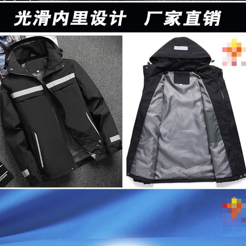 Lightweight Hooded Work Jacket, Waterproof Abrasion Resistant Reflective Outdoor Windbreaker