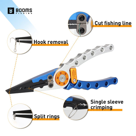 Booms Fishing X01 Aluminum Fishing Pliers Saltwater Fishing Multitool Hook Remover Line Cutting and Split Ring Fishing Tools