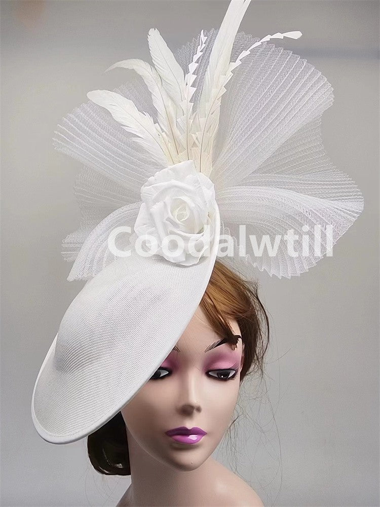 Navy Mesh Fascinator Wedding Women Hat Ladies Royal Ascot Headpiece For Festival Party Pillbox Cap Flower Headwear Church Event