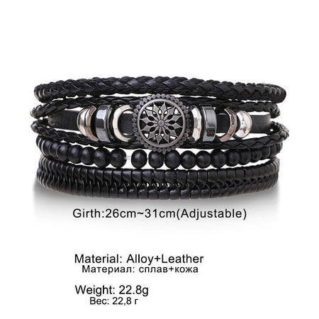 4Pcs/ Set Braided Wrap Leather Bracelets for Men Vintage Life Tree Rudder Charm Wood Beads Ethnic Tribal Wristband Rope Bracelet
