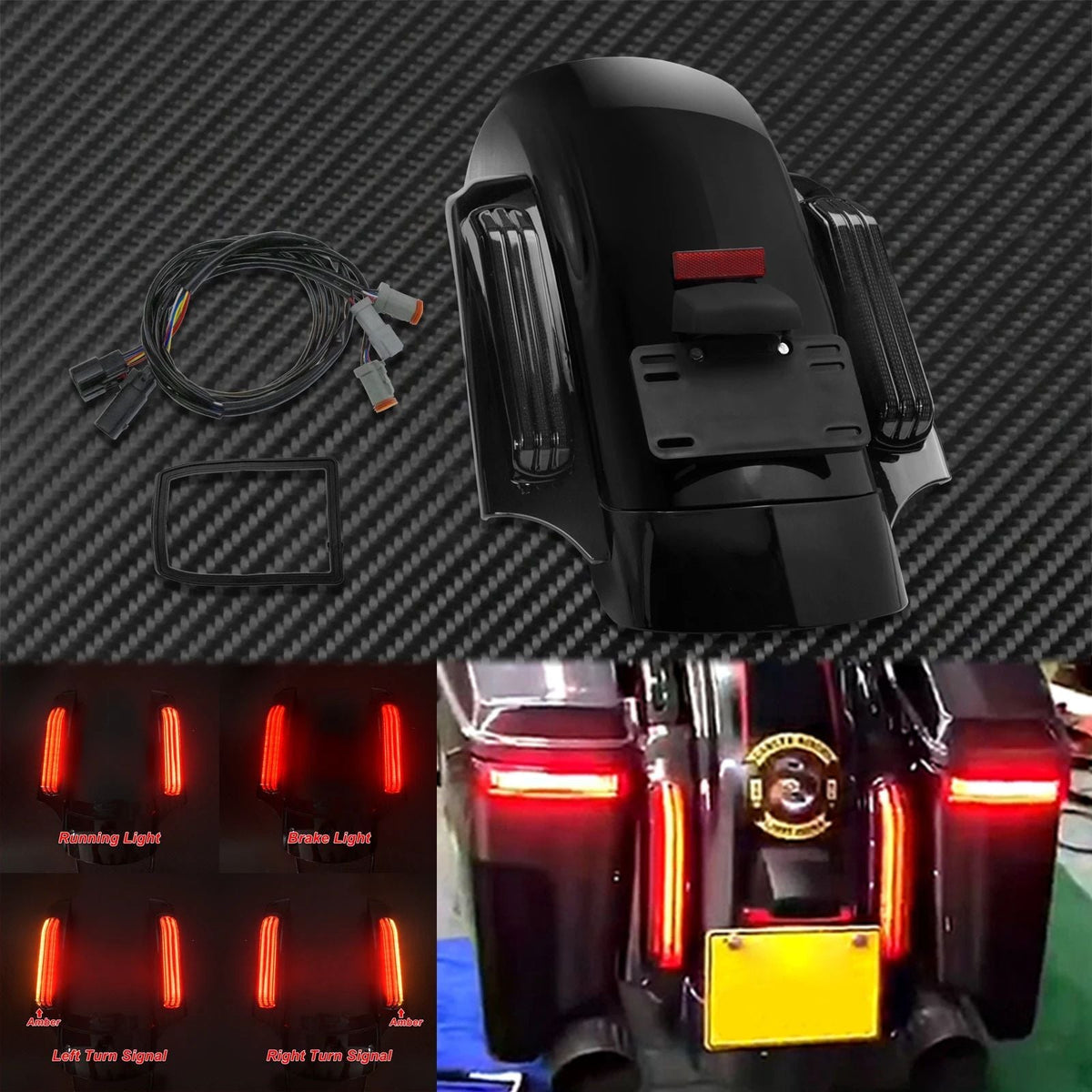 Motorcycle Rear Fender System Extension LED Fascia Set For Harley Touring 2009-2024 CVO Road Street Glide FLHR Ultra Limited