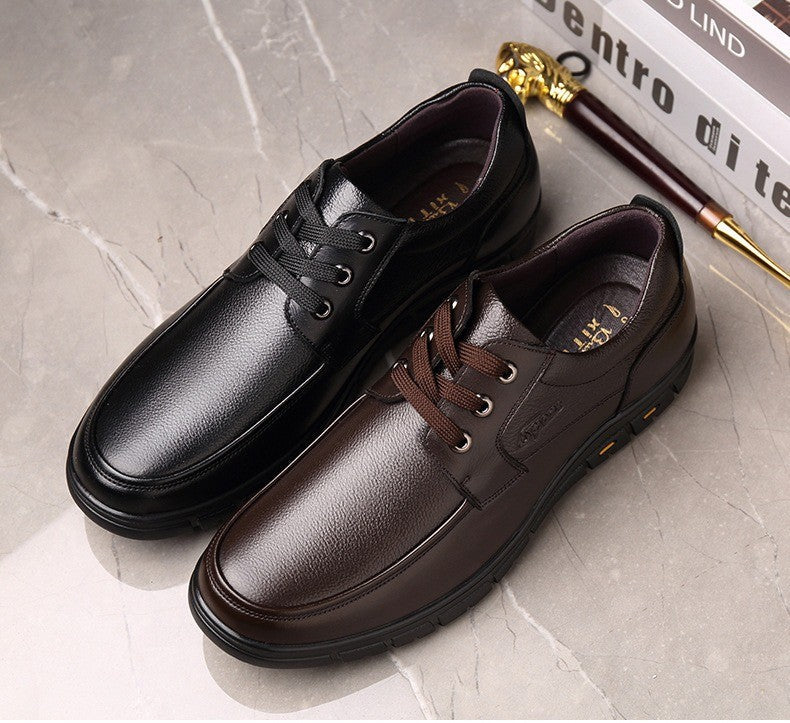 Hot Sale Men Genuine Leather Casual Shoes Soft Sole Lace-up Luxury Brand Middle-aged Old Man Dad Lightweight Loafers Shoes