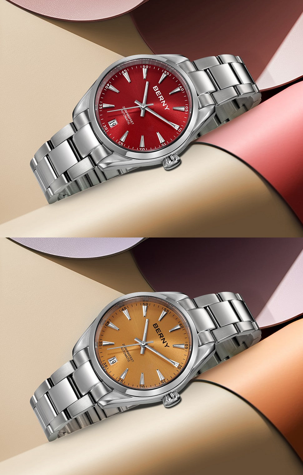 BERNY Automatic Women Watch PT5000 Sapphire Mechanical Elegant Women's Swim Watches 20ATM Full Stainless steel Swim Wristwatch