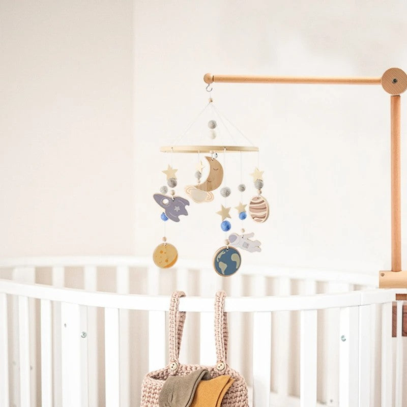 Crib Bell Rotary Music Box with Songs 0 12 Months Baby Bed Hanging Bell Toy Motor Accessory Pendant Toy Nursery Plays Wood Grain
