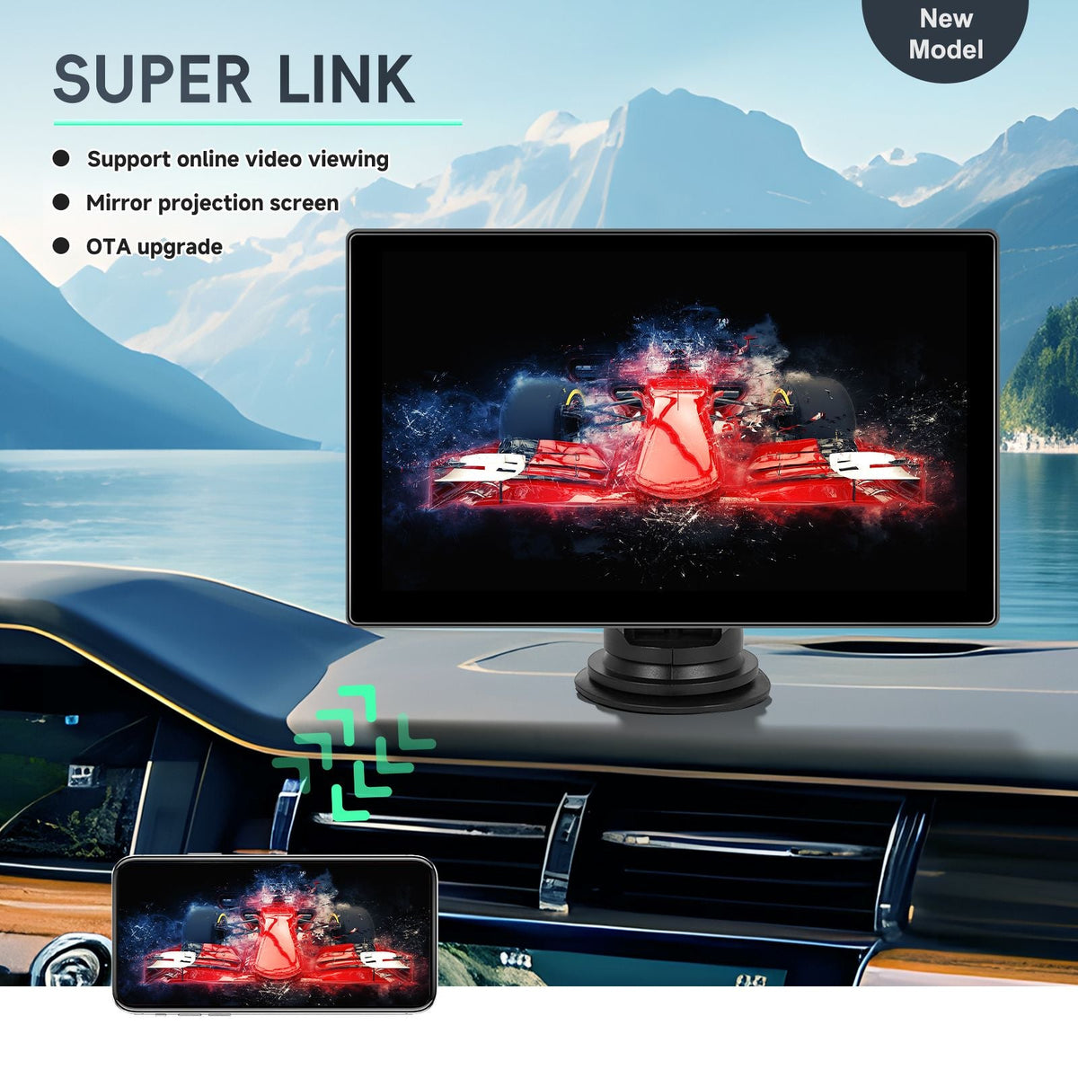 Portable 9" Car Mirror Radio Multimedia Video Player Universal Wireless CarPlay Android Auto Screen Bluetooth AUX TF GPS DVR