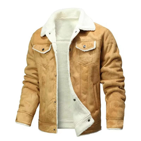 Winter Men's Suede Leather Coat High Quality Thick Fleece Warm Leather Jacket Fashion Turn Down Collar Male Loose Casual Coats