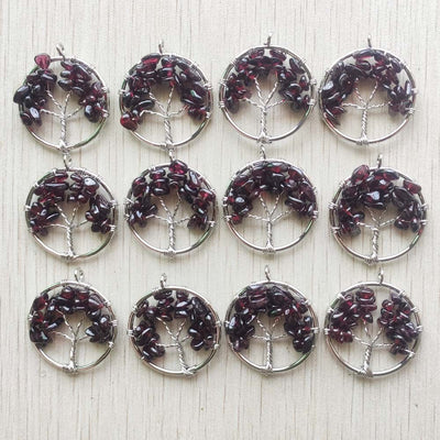 Natural Amethysts Roses Quartz Stone Handmade Wire Wrapped Tree of Life Pendants 30mm for Jewelry Marking Wholesale 12pcs/lot