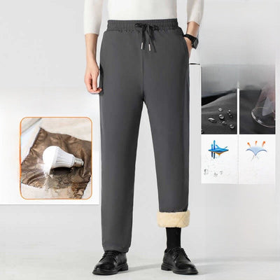 Men's Winter Thiened down Cotton Pants Lamb Velvet aphene Knee-Pad Windproof Warm Long Trousers for Snowy Busin Casual