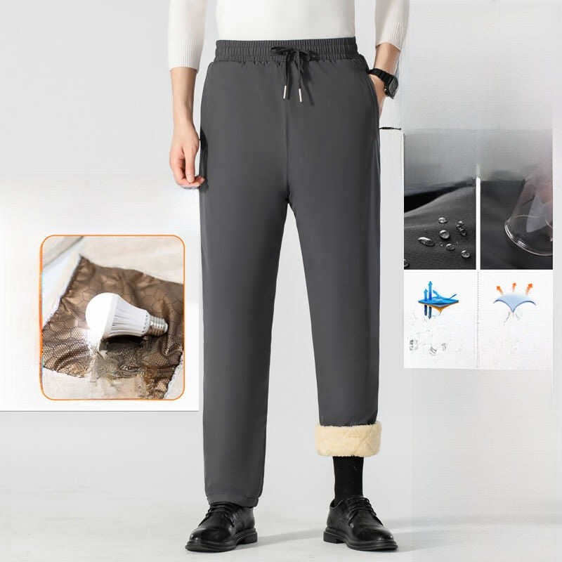 Men's Winter Thiened down Cotton Pants Lamb Velvet aphene Knee-Pad Windproof Warm Long Trousers for Snowy Busin Casual