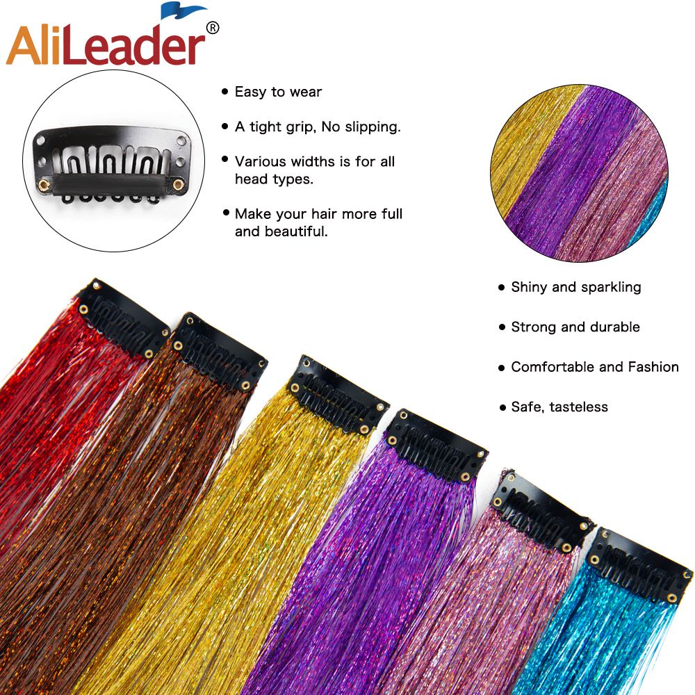 New Hair Tinsel Clip In Extensions Shiny Sparkle Hair Tinsel Glitter Fairy Hair Tinsel Kit Clip In Sparkle Hair Extension 19.5In