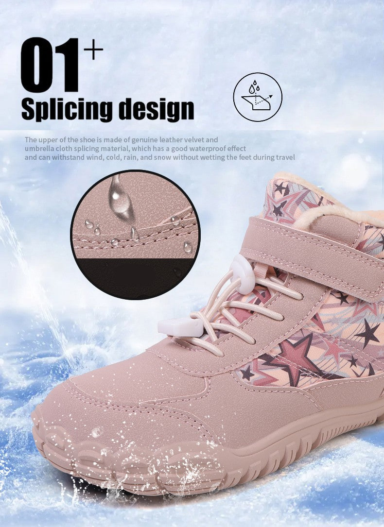 2025 Kids Barefoot Snow Boots Wide Toe Winter Insulated Waterproof Fur Lined Shoes for Boys Girls Cold Weather Outdoor Sneakers