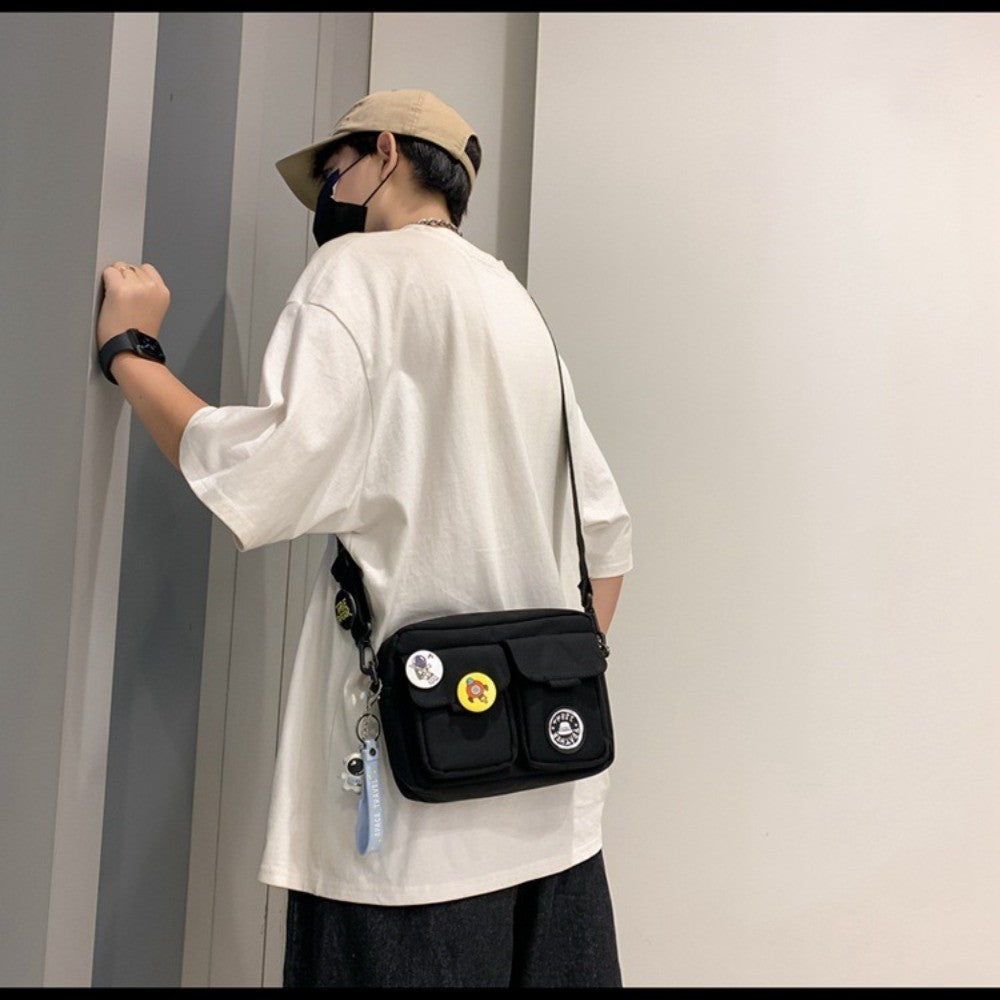 Fashion Versatile Men's Crossbody Bag Large Capacity Japanese Style Shoulder Bag Retro with Pendant Messenger Bag Unisex