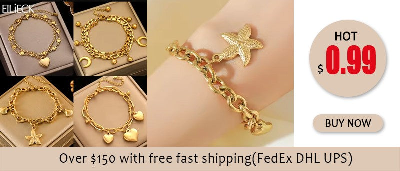 EILIECK 316L Stainless Steel Gold Color Starfish Moon Star Charm Bracelet For Women New Trendy Wrist Chain Jewelry Gift Party