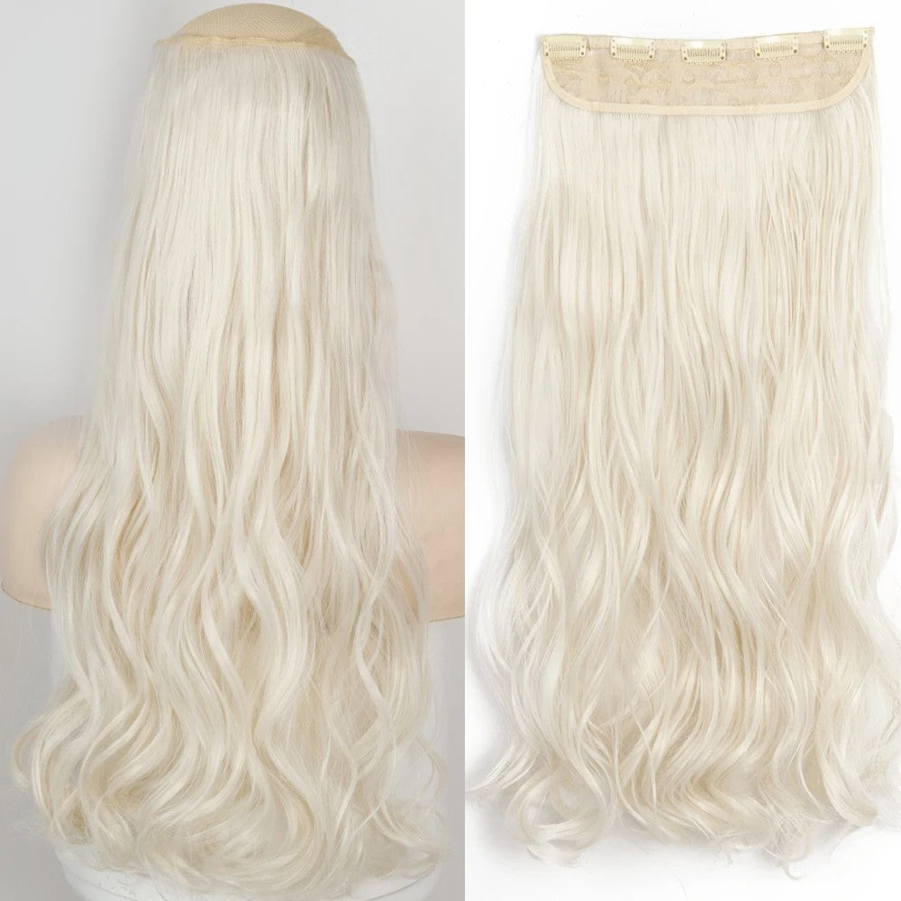 Long Straight Hairstyle 5 Clip Natural Hair Extension Synthetic Fiber Heat-Resistant Hairpiece 22"32" Black Brown Blonde