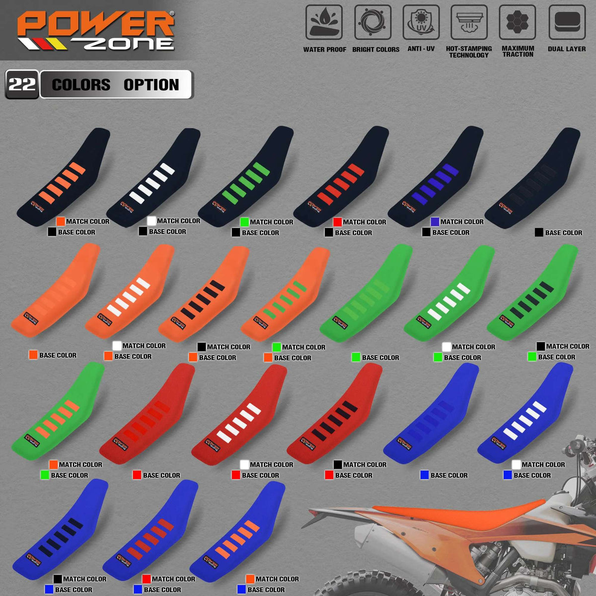 Powerzone Rib Ribbed Gripper Seat Cover in Waterproof Set Protection Antislip Upset Apply to For SXF EXC KXF CRF YZF WR TC TE