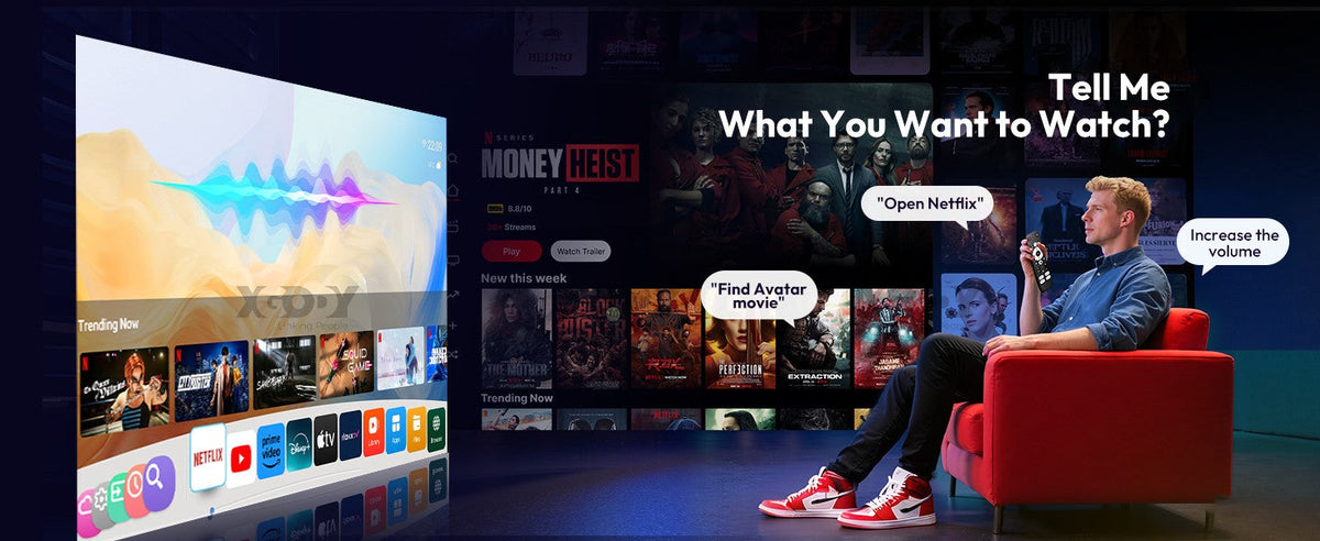 XGODY Projector N6 Pro Netflix Officially 4K Voice Control Smart Android TV Whale OS 32GB ROM for Outdoor Movie Home Theater